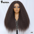 Kinky Straight Lace Front Wig T-Part 28Inch Synthetic 13x5x1 Long Lace Wigs Afro Yaki Straight Wigs Ombre Brown For Black Women
