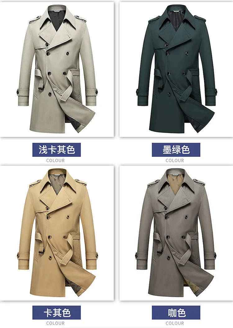 Spring Autumn New Fashion Men's Solid Color Simple Casual Trendy Double-breasted Long Sleeve Plus Size Trench Male Coat Clothes