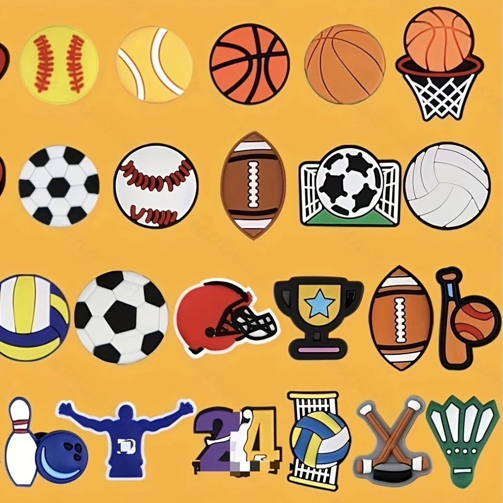 50Pcs Sports Letters Numbers Charms for Crocs Charms Shoe Decorations,Basketball Baseball Hockey Softball Soccer Football Gift