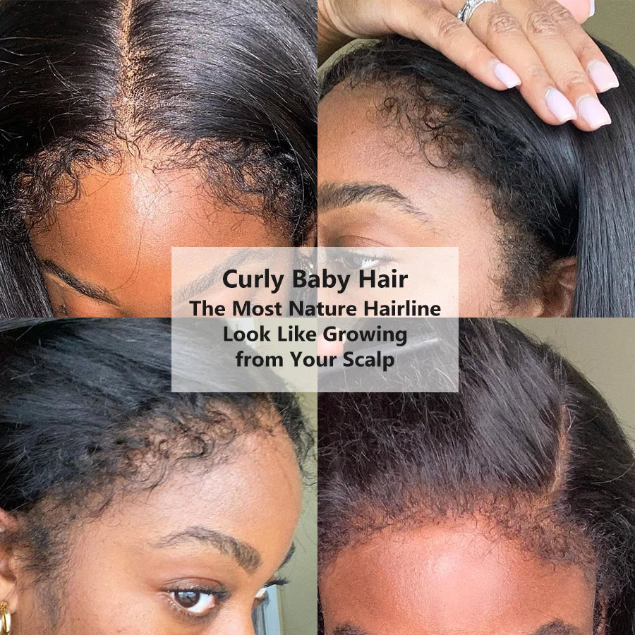 4C Edges Curly Baby Hair Wig Kinky Straight 13x6 HD Lace Frontal Wig Human Hair Yaki Straight 13x4 Lace Front Human Hair Wigs