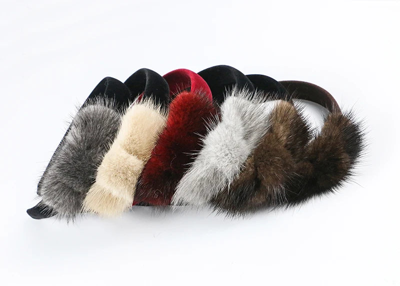 Real Mink Cosmetic Headbands Women High Quality Bow Hair Bands hair accessory Fashion Plush Hair Clips cute Real Fur Gifts