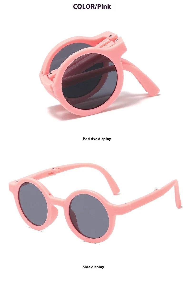 New Folding Children's Fashionable Round Sunglasses Cute Eyeglasses For Boys Girls Baby Sunshade And UV Protection
