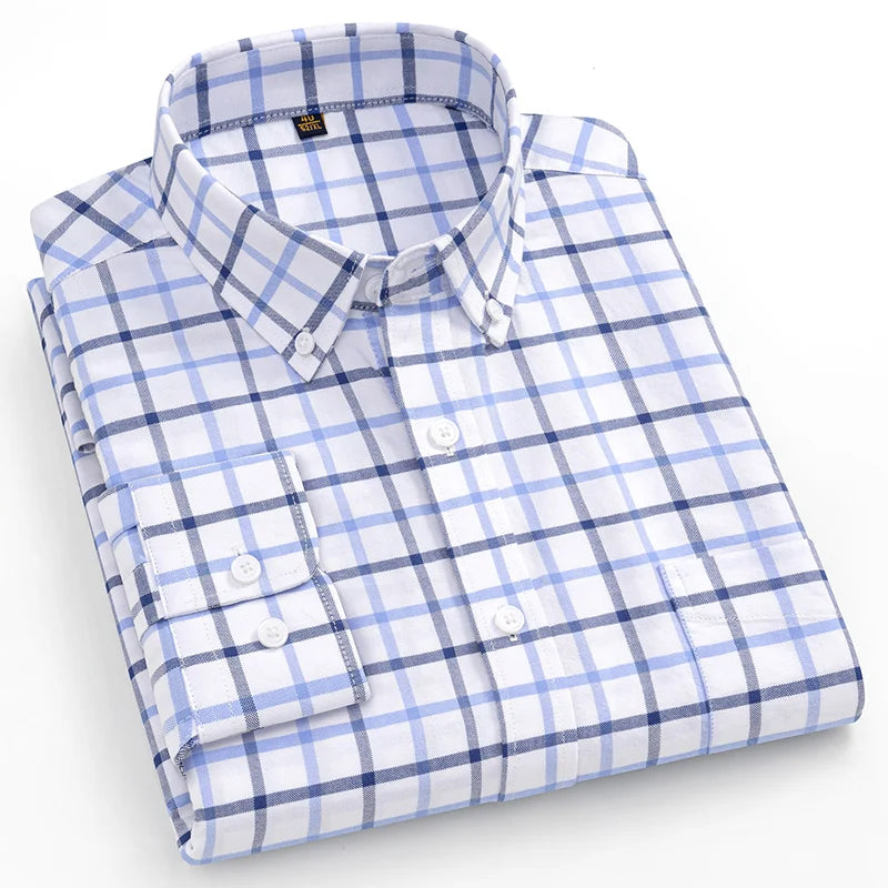 100% Pure Cotton Men Shirts Long Sleeve Dress Shirts Male Slim Social Business Blouse Solid Color Oxford Shirt 8XL 10XL 11XL