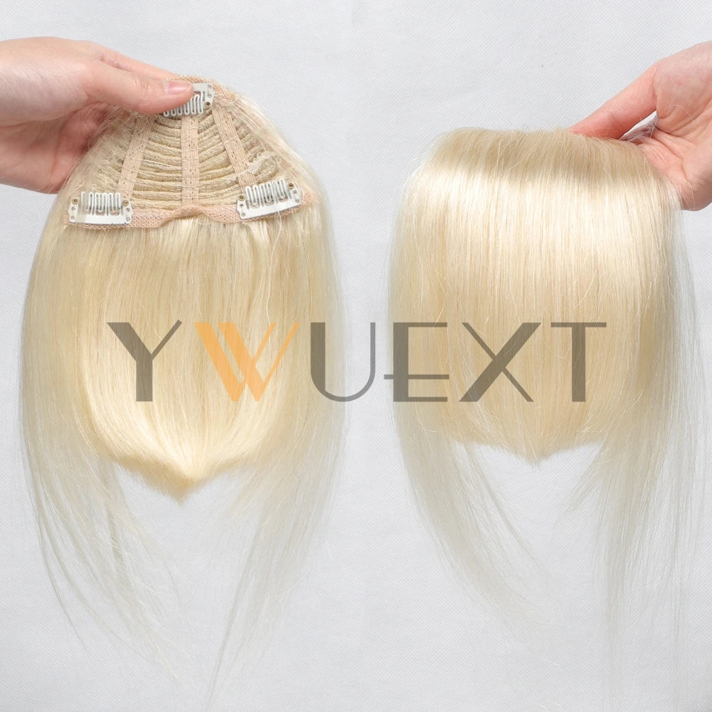 YWUEXT Blonde Clip-In Bangs Human Hair Pieces Real Natural Staight Hair 8 inch Bangs Clips in Fringe Bangs Hairpiece for Women