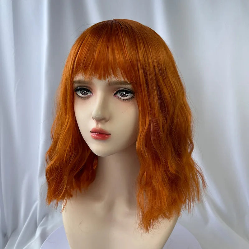 Fashionable orange synthetic wig with Liu seawater ripple daily wear cosplay party high temperature silk wig full head cover