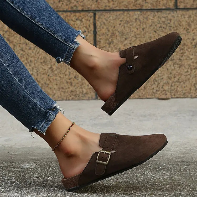 2026 Fashion Women Casual Faux Suede Slippers Wedges Heel Cork Mules Platform Clog Non Slip Sole Buckle Outdoor Home Shoes35--44