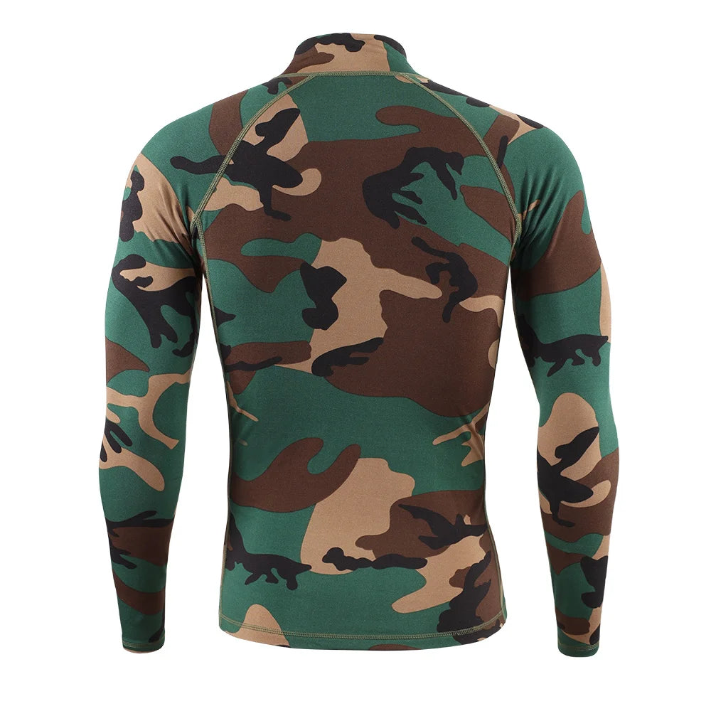 New Outdoor Sports Underwear Camo Training Long-Seeved Tops + Pants Suit Fitness Camping Army Hiking Hunting Underwear Clothes
