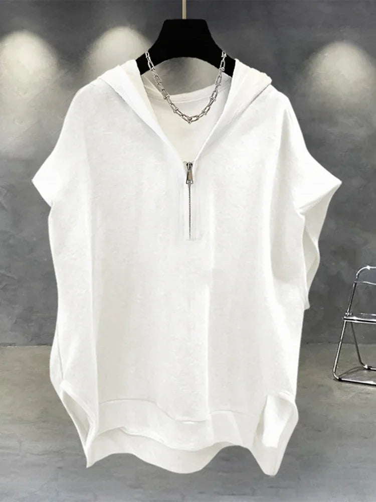 Summer Zipper Hooded Sleeveless T-shirt Men's Korean Fashion Tank Tops 2026 New Y2K Streetwear Casual Vests Hip Hop Tee Shirts