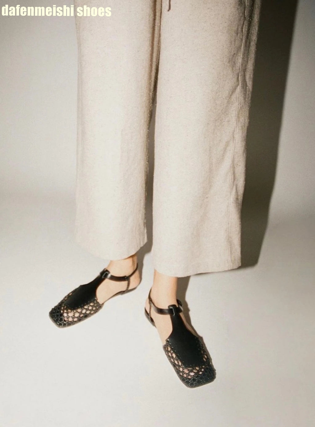 Flat Genuine Leather Woven Sandals Women's Hemp Rope Square Toe Summer Roman Shoes Singback Solid Color Fashion Shoes