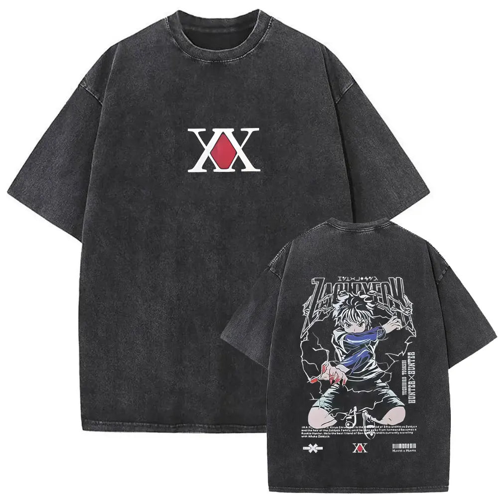 Washed Vintage Anime Hunter X Hunter T-shirt Killua Zoldyck Graphic T Shirt Men Women Clothing Casual Oversized Crewneck Tshirt