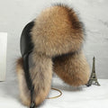 Natural Raccoon Fur Hat Women Black Fox Fur Russian Ushanka Hats Winter Warm Ears Bomber Cap