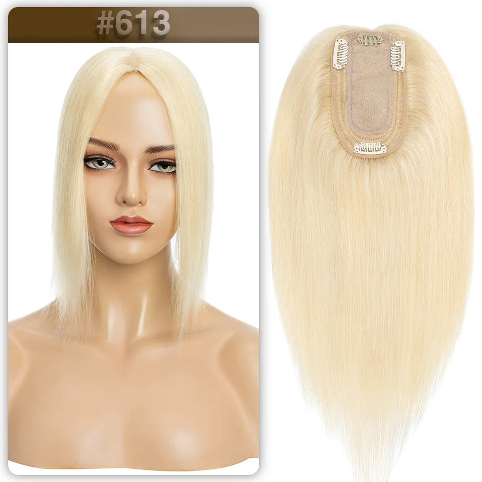 S-noilte 7x13cm Real Hair Toppers Silk Base Natural Hair Wig 100% Human Hair Prosthesis woman Brown Wigs Clip In Hair Extensions