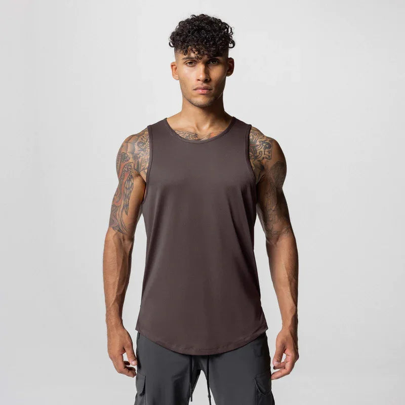 Men's Summer Quick Dry Mesh Breathable Casual Tank Top Male Gym Fitness Clothing Sleeveless Shirt Sports Running Vest Undershirt