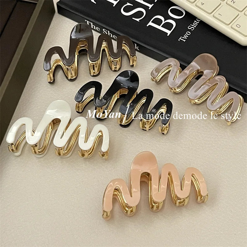 Acetate Metal Wave Grip Women's Back Half Catch Shark Clip Medium Hairpin High-Grade Hair Claw Headdress