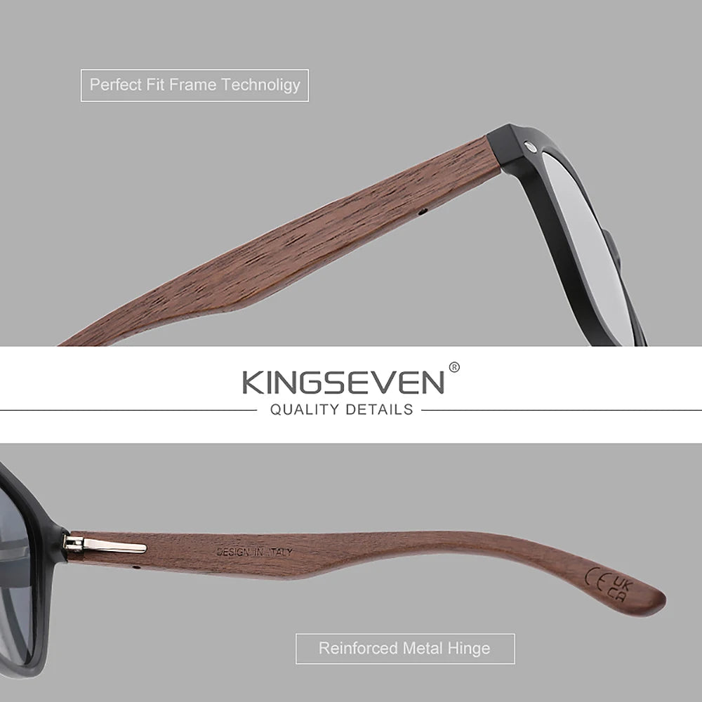 KINGSEVEN Vintage Classical Sunglasses Men Women Square Large Frame UV400 Polarized Wooden Glasses Fashion Driving Eyewear