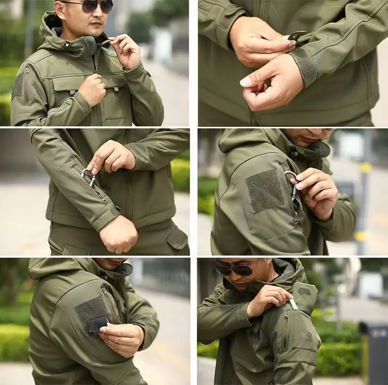 Men's Winter Autumn Warm Cargo Fleece Jackets Softshell Military Hoodie Windproof Outdoor Coats Hiking Camping Climbing Tactical