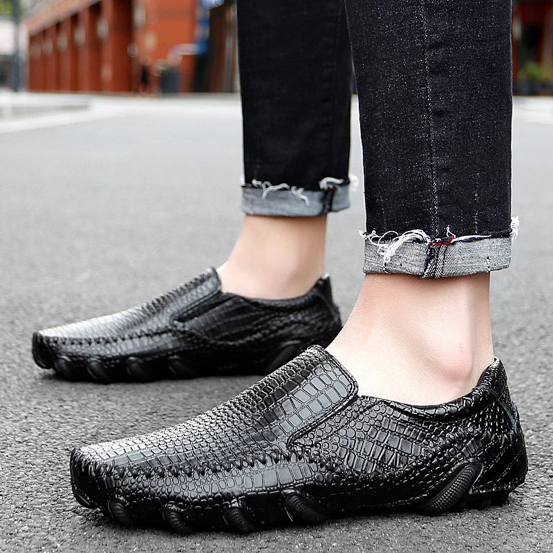 Crocodile Skin Loafer Shoes Men Genuine Leather Slip-on Moccasins Handmade Male Outdoor Casual Shoes Drive Walk Luxury Leisure
