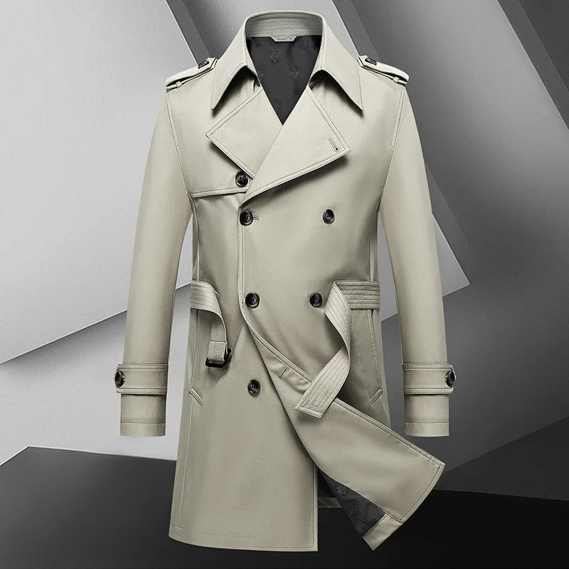 Spring Autumn New Fashion Men's Solid Color Simple Casual Trendy Double-breasted Long Sleeve Plus Size Trench Male Coat Clothes
