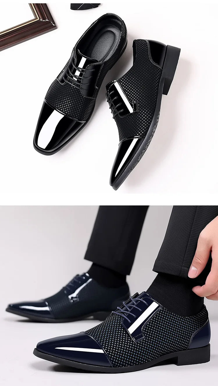 Patent Leather Men's Dress Shoes Slip on Mens Casual Oxford Shoe Brand Moccasin Glitter Male Footwear Pointed Toe Shoes for Men