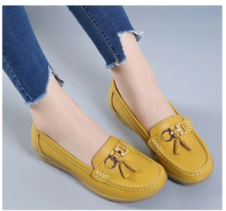 Spring Summer Breathable Casual Loafers For Women Platform Leather Comfort Wedge Moccasins Ladies Vulcanized Sneakers 44