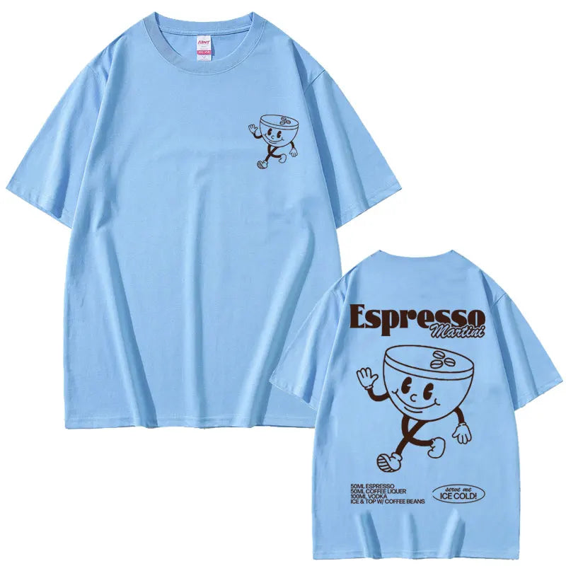 Funny Espresso Martini Cocktail Graphic T Shirt Male Vintage Cartoon Oversized T-shirts Men Women's Casual Loose Cotton Tshirt