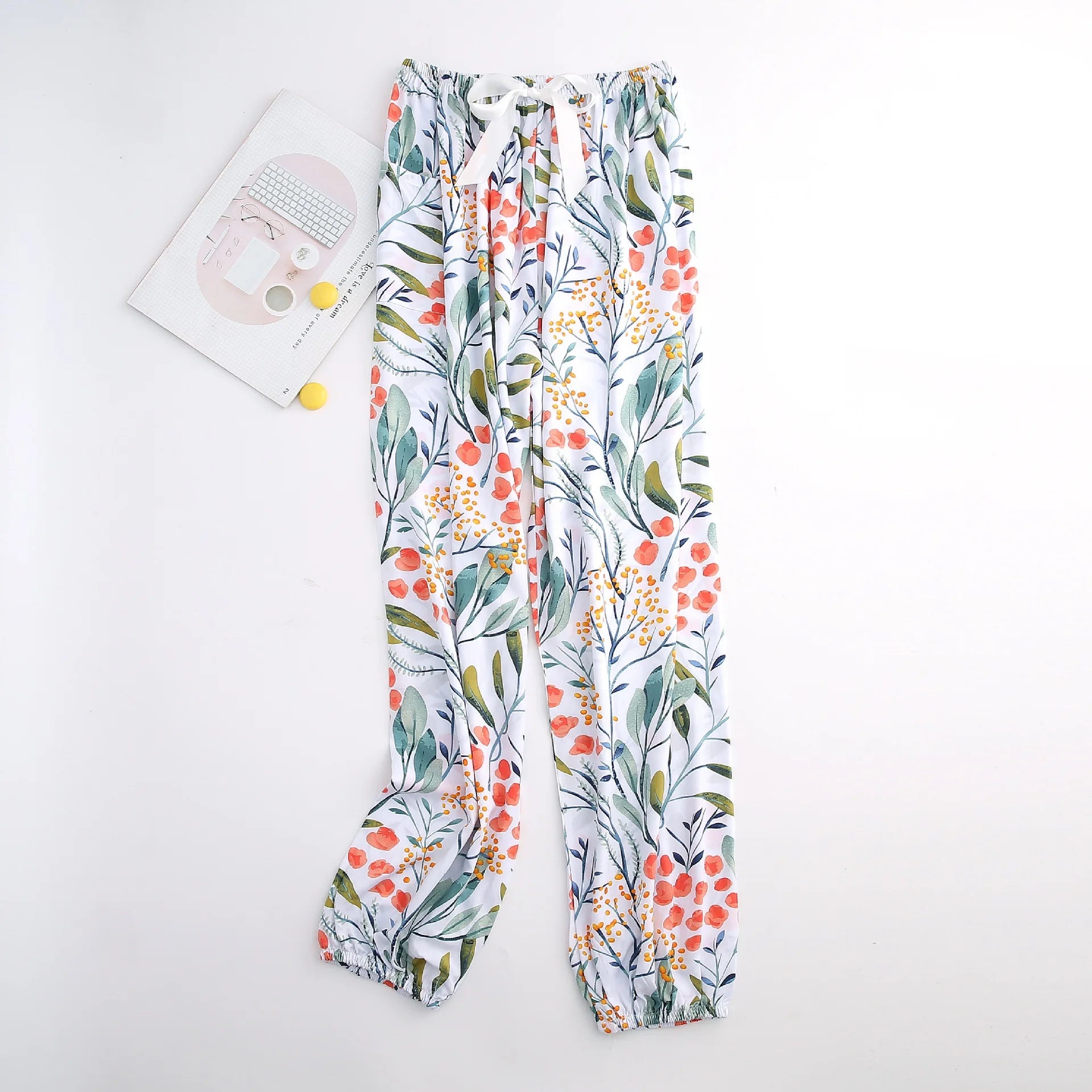 New Korean Style Pants Summer Cropped Trousers Women's Flower Home Clothes Loose Wide Leg Pants Casual Beach Outfits Sweatpants