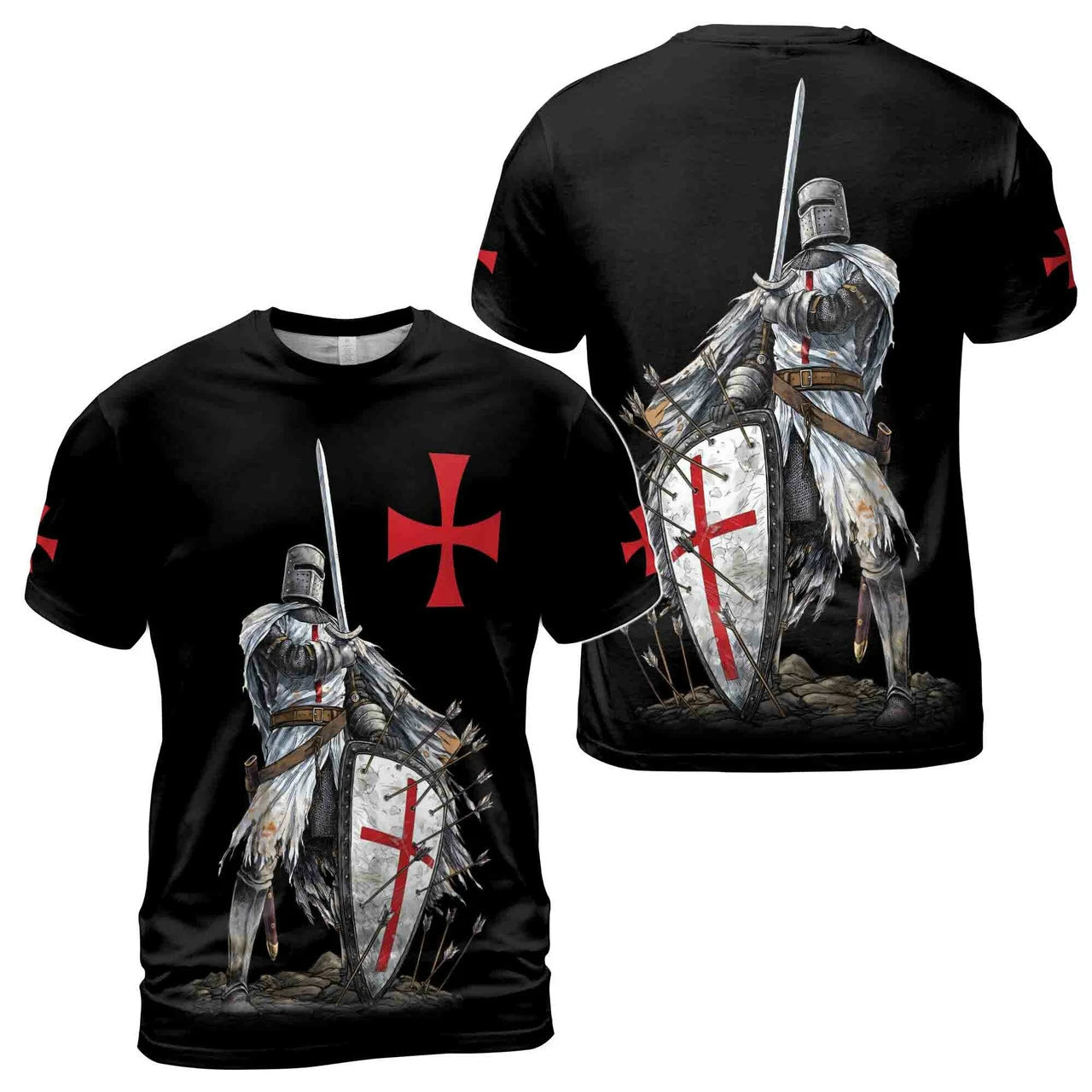 Men's Vintage Medieval Templars Graphic T-shirt Classic Cool Design Short Sleeved Retro Tees Casual O-neck Loose Simple T Shirts