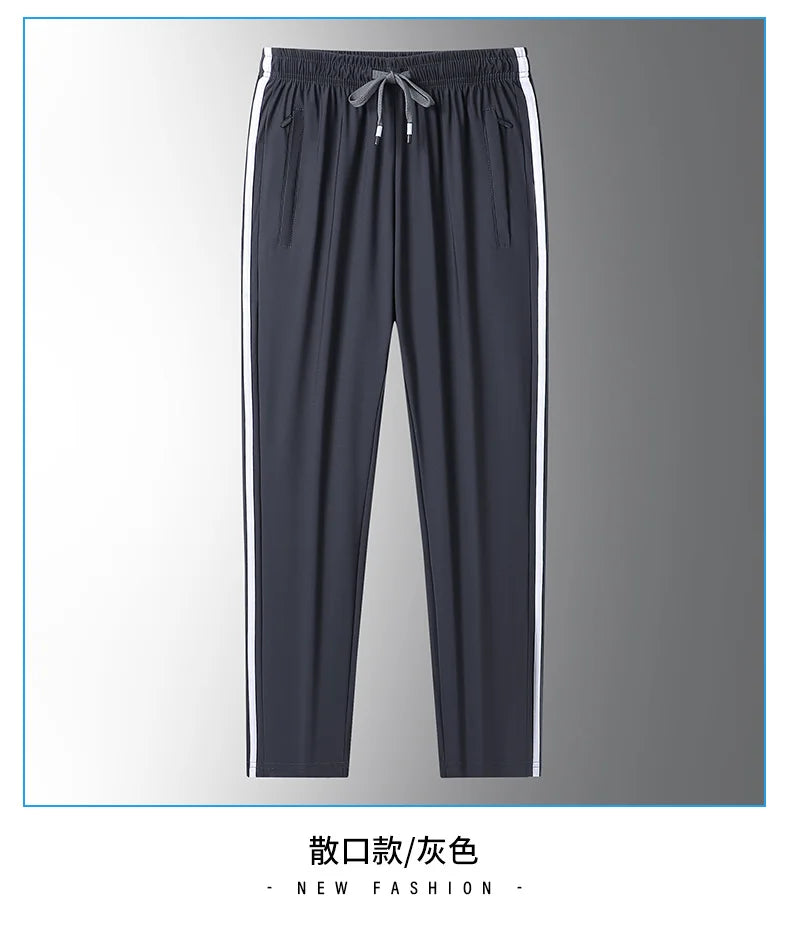 Summer Plus Size Trousers M-8XL Ice Silk Three-bar Casual Pants Men's Loose Casual Ultra-thin Sports Fitness Jogger Trousers Men