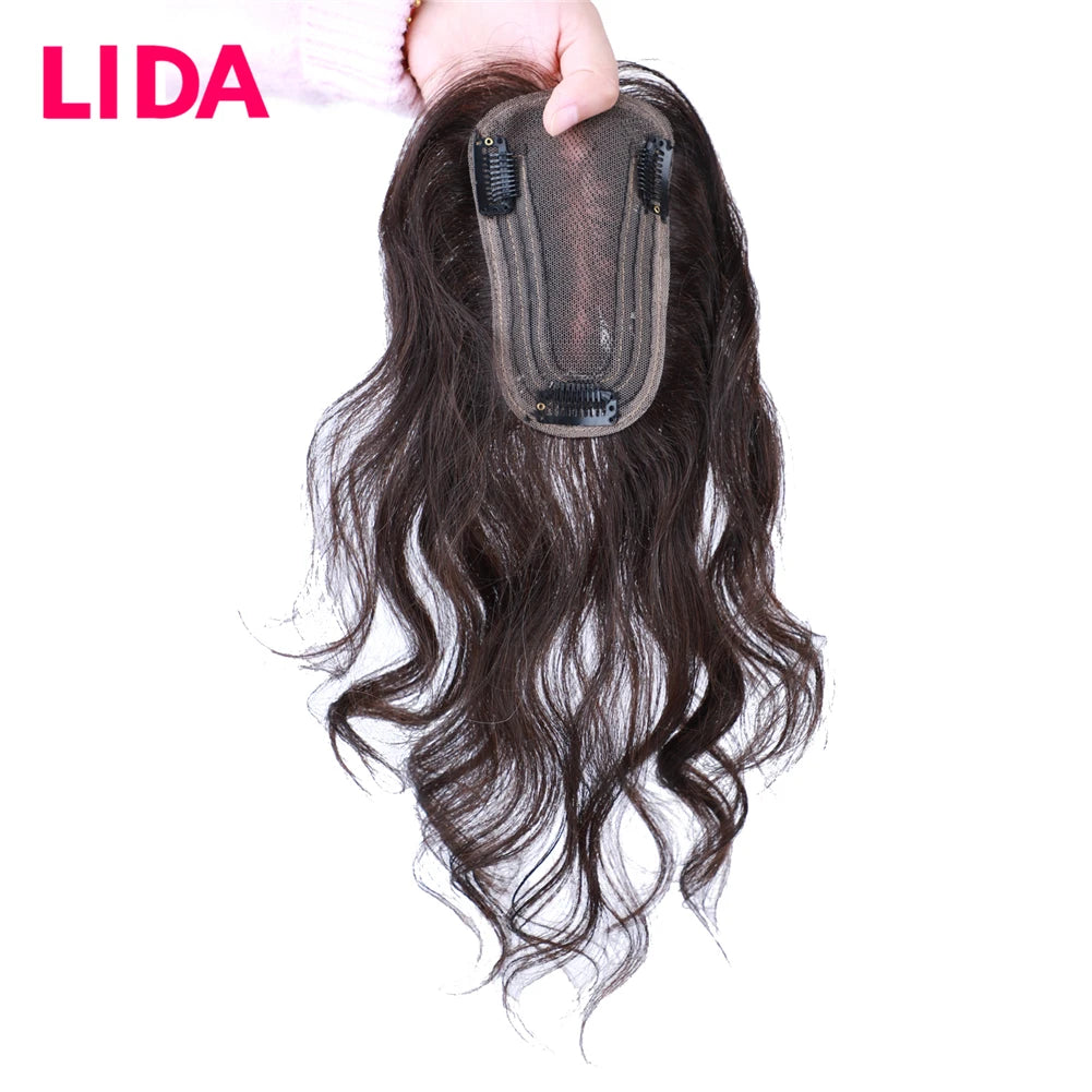 Women Topper Clip-In Silk Top Base Closure 13x8cm Human Hair Pieces Natural Curly Clip-In Closure Cover The White Hair