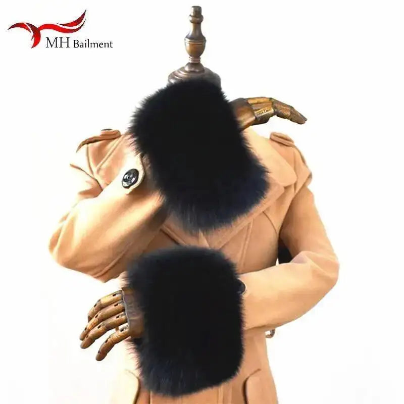 100% Real Fox Fur Cuffs Winter Natural Warm Oversized Arm Warmmer Wristband High Quality Coat Jacket Sleeve Fashion Luxury Cuffs