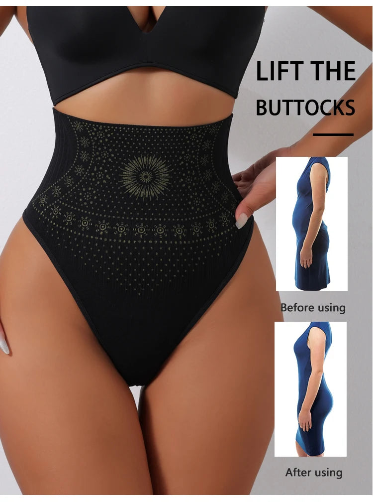 Flarixa 1/2/3Pcs Women Seamless High Rise Thongs Panties Printed Tummy Contol Panty Double Layer Shaping Underwear