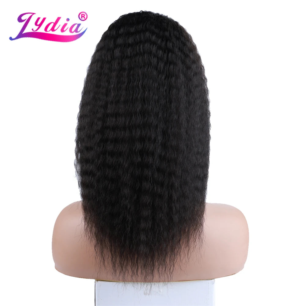 Lydia Short Hairpieces Synthetic 14" Kinky Straight Hair With Plastic Combs Drawstring Ponytail Extension Water Wavy Loose Curly