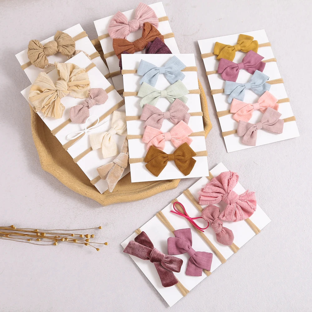 5Pcs/Lot Baby Headband for Baby Girls Soft Nylon Elastic Solid Color Hairband Print Hair Bow Kids Headwear Baby Hair Accessories