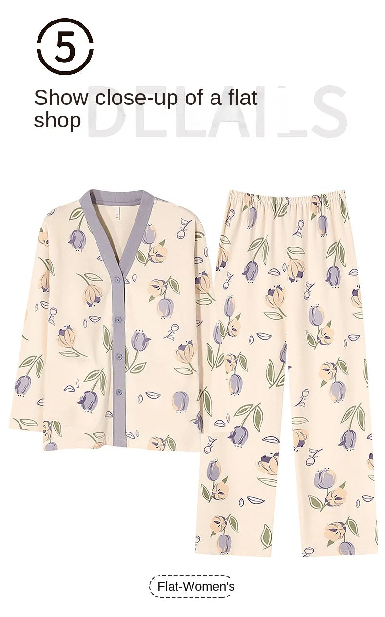Y2k Women's 100% POLYESTER Pajamas with Cartoon Print Korean Fresh Ins Style Harajuku Lounges 2pcs 2024 New Spring/fall Homewear