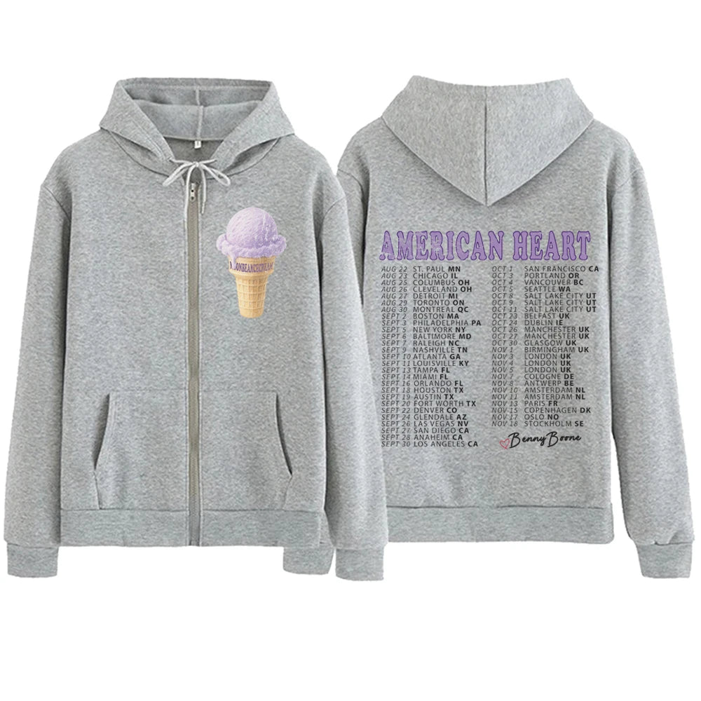 Benson Boone American Heart Tour 2025 Zipper Hoodie Man Woman Harajuku Pullover Tops Long Sleeve Streetwear Sweatshirt