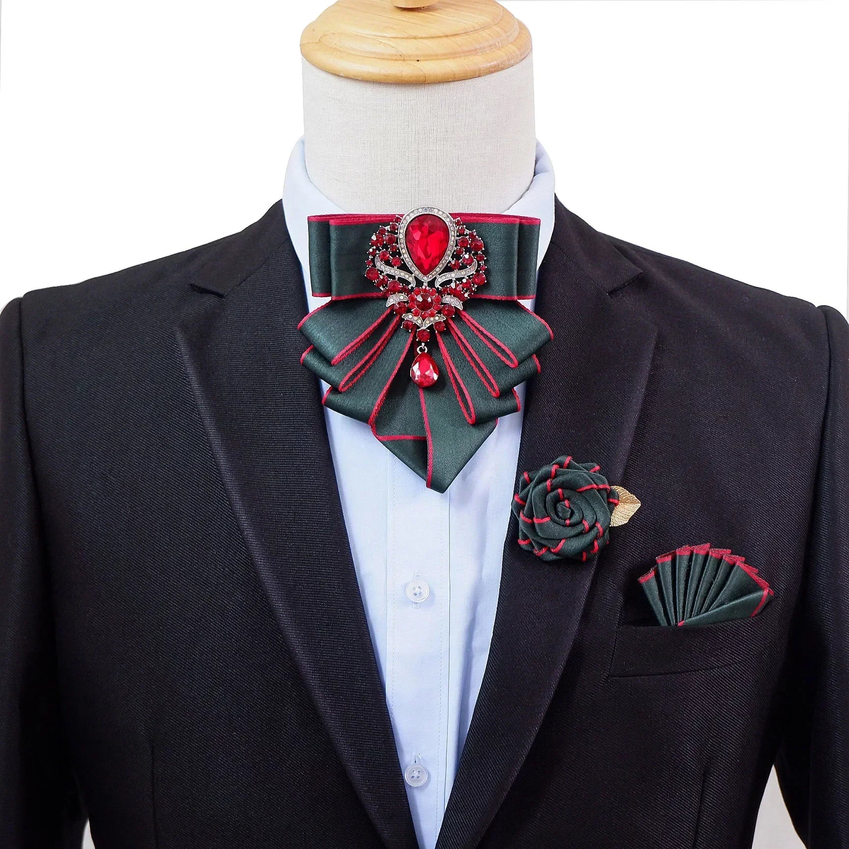 Vintage British Banquet Suit Shirt Collar Flowers Luxury French Men's Jewelry Bow Chest Clip 3-piece Set Wedding Bows Brooch Set