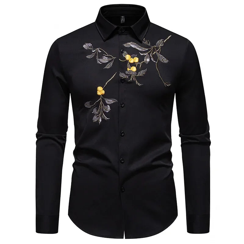 High Quality Men's Casual Long Sleeved Shirt Daily Floral Shirt Party Streetwear Embroidery Tops
