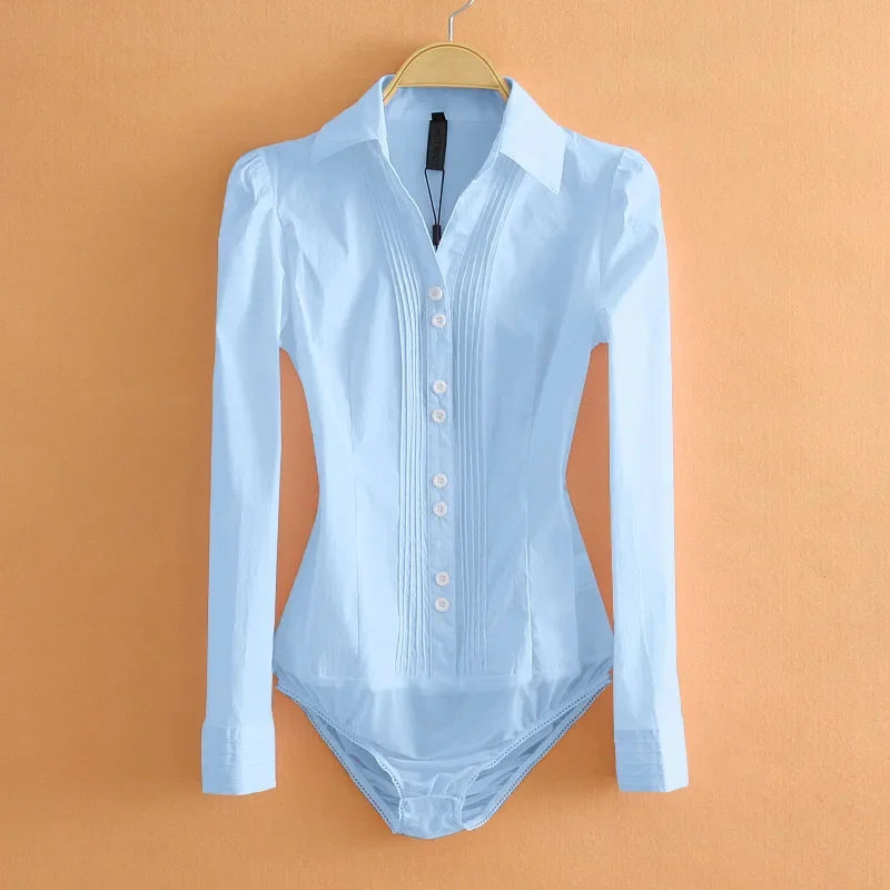 Office Work Outfits Long Sleeve And Short Sleeve Bodysuits White Shirts Black Blouses Fashion Rompers Elegant Overalls For Women