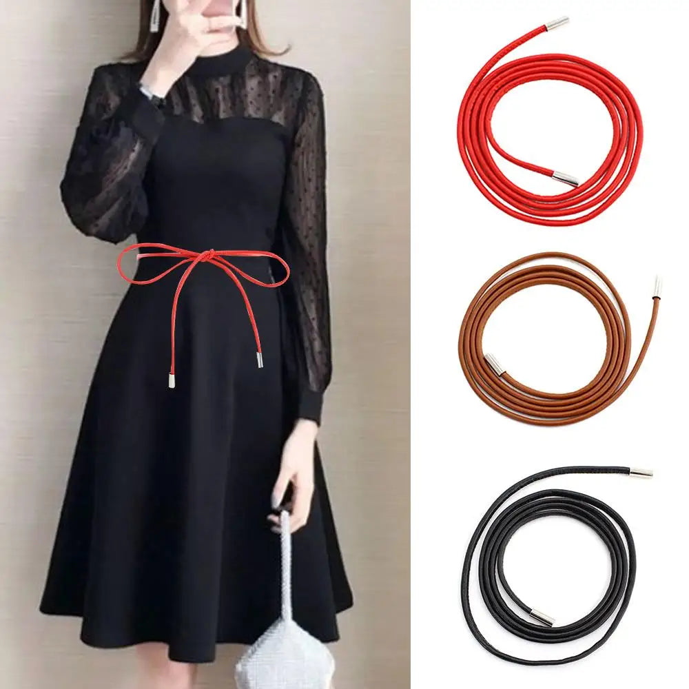 Vintage Belt New Round Leather Rope Dress Coat Embellished String Belt For Women Solid Fashion Long Waist Chain PU Leather Belt