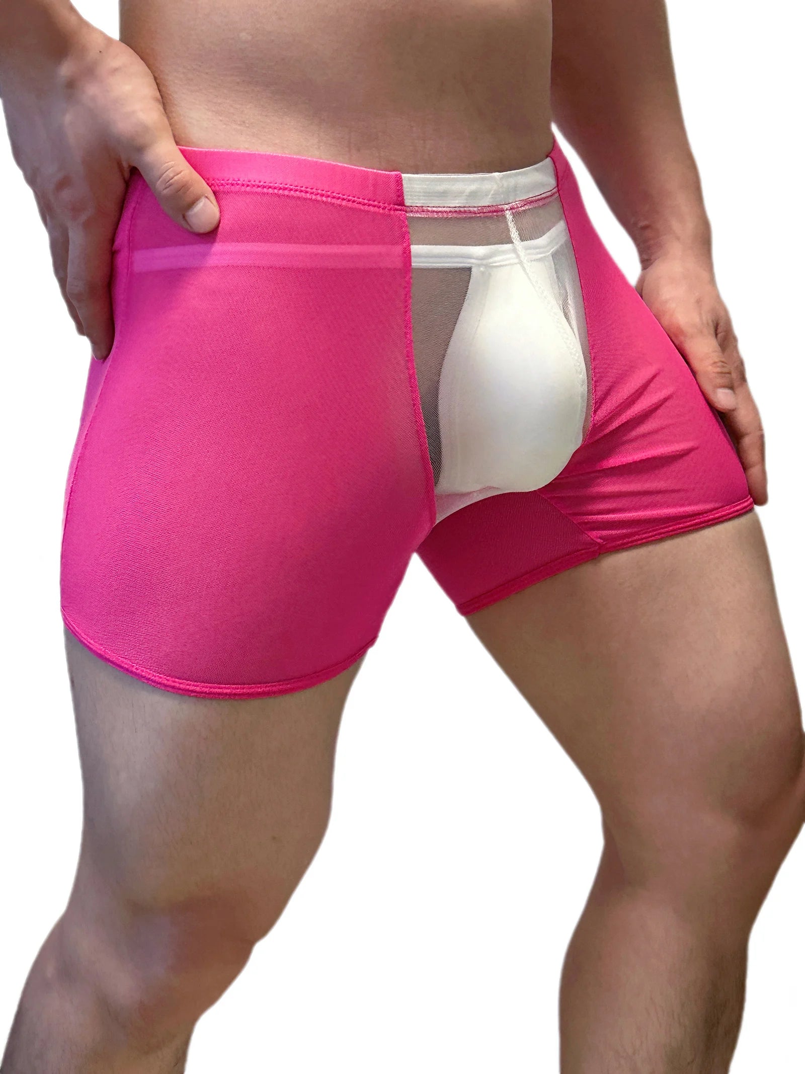Mens Sexy Mesh Underwear Boxers Shorts Transparent Man Penis Pouch Panties Sheer Underpants Long Leg Boxershorts