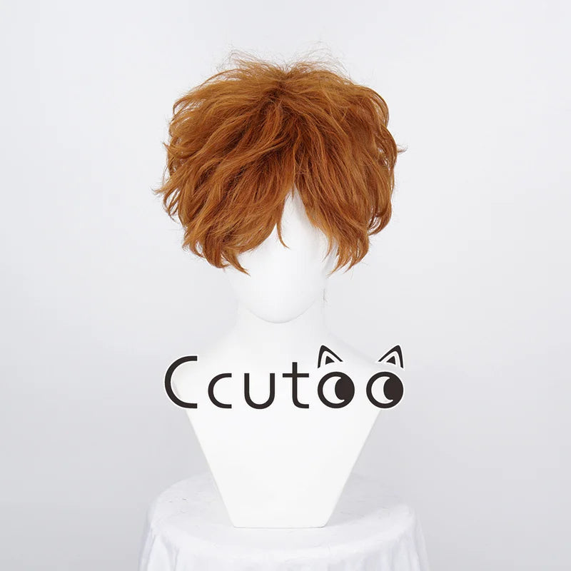 Anime Panty and Stocking with Garterbelt Burifu Cosplay Wig 30cm Short Orange Curly Hair Heat Resistant Synthetic Brief Wig