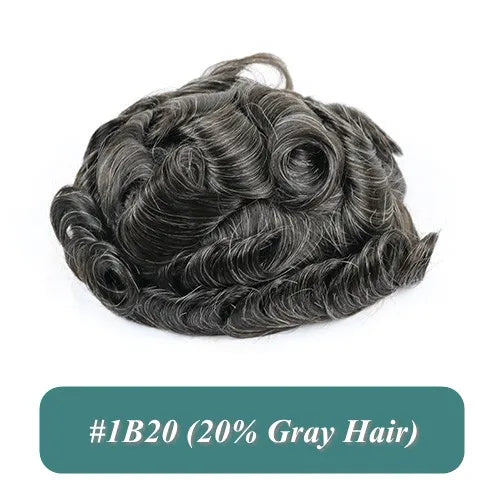 Durable Natural Hairline Human Hair Men's Toupee 26mm Curly Managable Skin Base #1 Jet Black Brown Hair Capillary Prosthesis