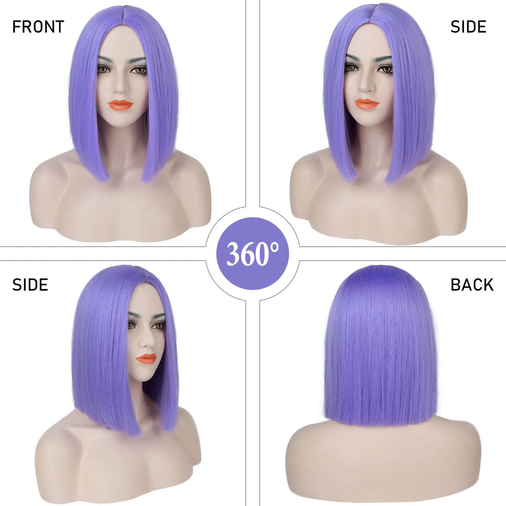 Purple Synthetic Short Bob Wig Straight Wig for Women Shoulder Length Wigs Colorful Wig for Daily Use Party Cosplay