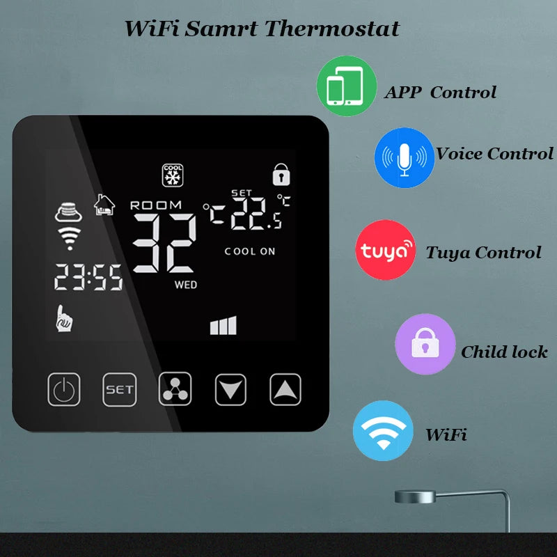 Tuya Smart Thermostat Cooling Heating 3 Speed Fan WiFi Room Thermostat for Central Air Conditioner Fan Coil Unit