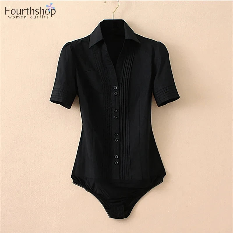 Office Work Outfits Long Sleeve And Short Sleeve Bodysuits White Shirts Black Blouses Fashion Rompers Elegant Overalls For Women