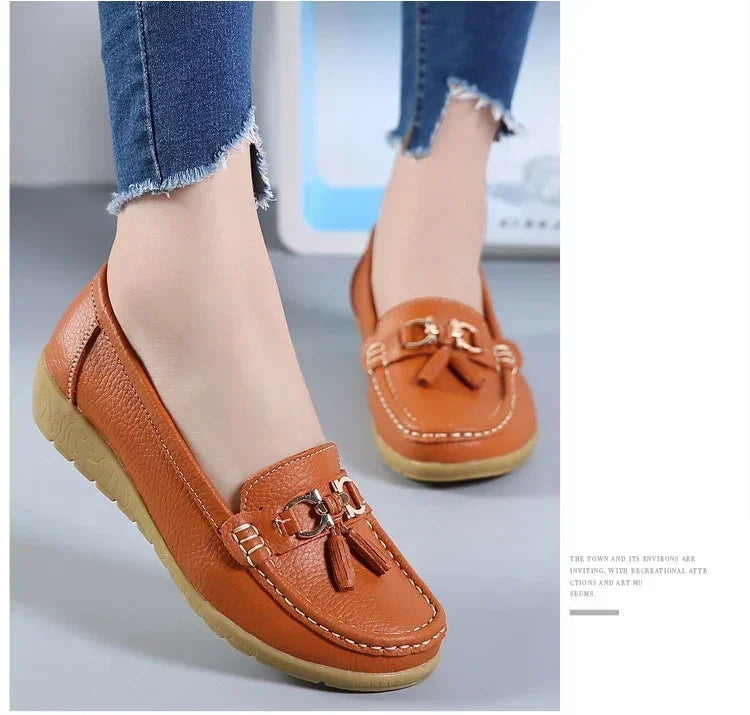 Spring Summer Breathable Casual Loafers For Women Platform Leather Comfort Wedge Moccasins Ladies Vulcanized Sneakers 44