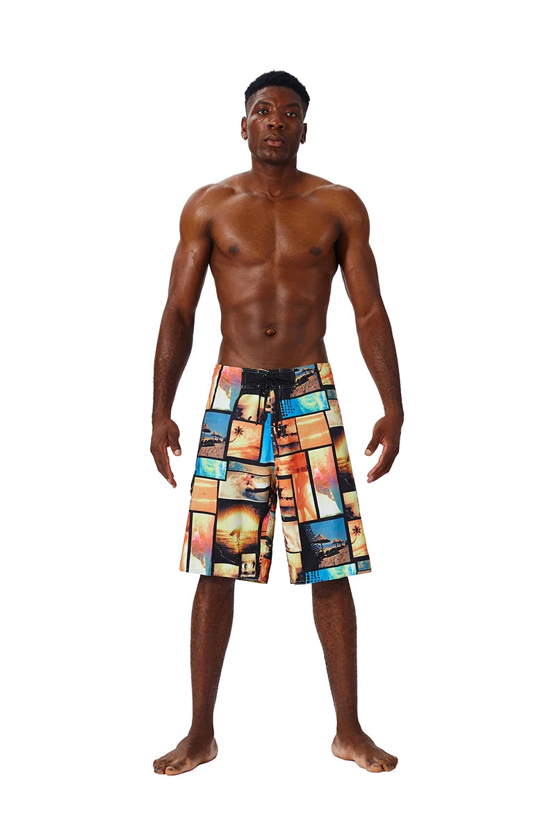 Quick Drying Beach Shorts for Men Surf Beach Shorts Fast Dry Swim Trunks with Bermuda, Fitness Muscle Short Pants, Summer, New,