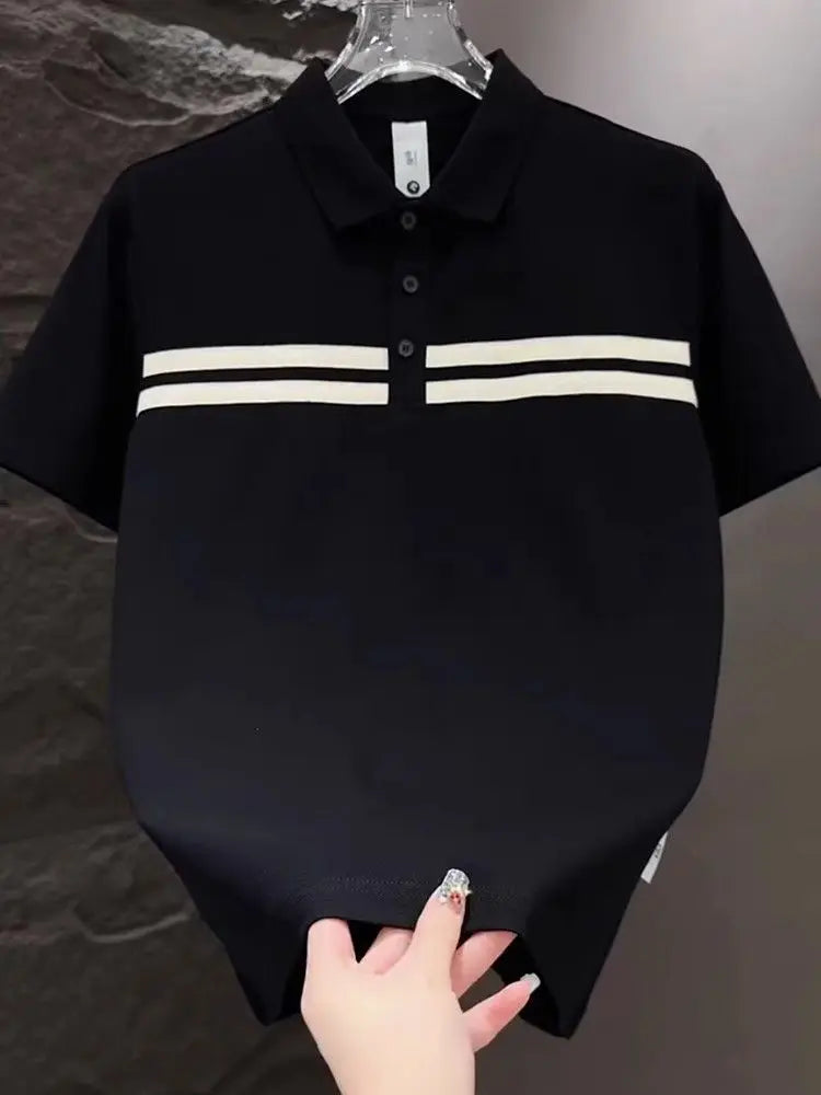 Men's Spliced   striped Polo Shirt Short-sleeved Summer Fashion T-shirt