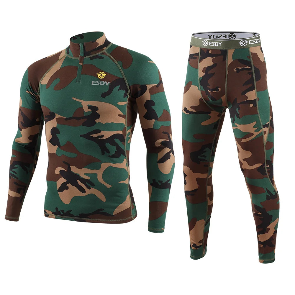 New Outdoor Sports Underwear Camo Training Long-Seeved Tops + Pants Suit Fitness Camping Army Hiking Hunting Underwear Clothes