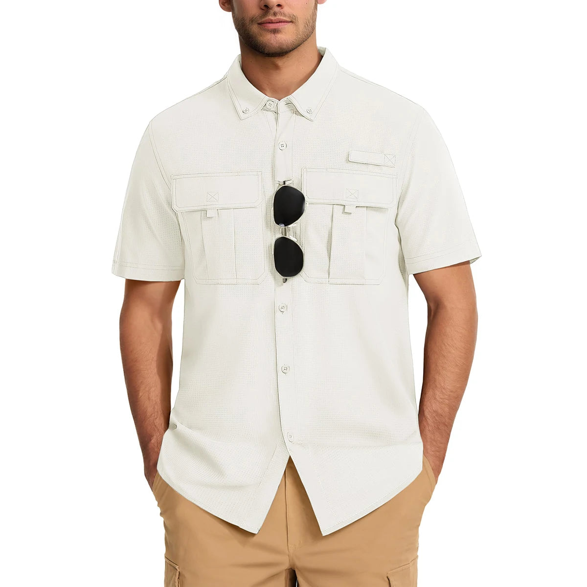 TACVASEN Men‘s Short Sleeve Sun Protection Shirt UPF 50+ Lightweight Quick Dry Fishing Hiking UV Shirt with Pockets for Men